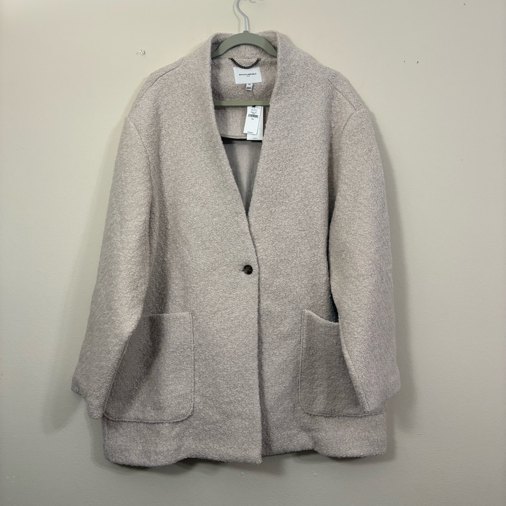 NWT Banana Republic Collarless boucle coat XXL knit shawl collar oyster pearl